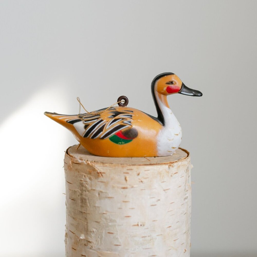 Vintage Fulvous Whistling Duck Ornament Hard Plastic Resin - Made in Hong Kong